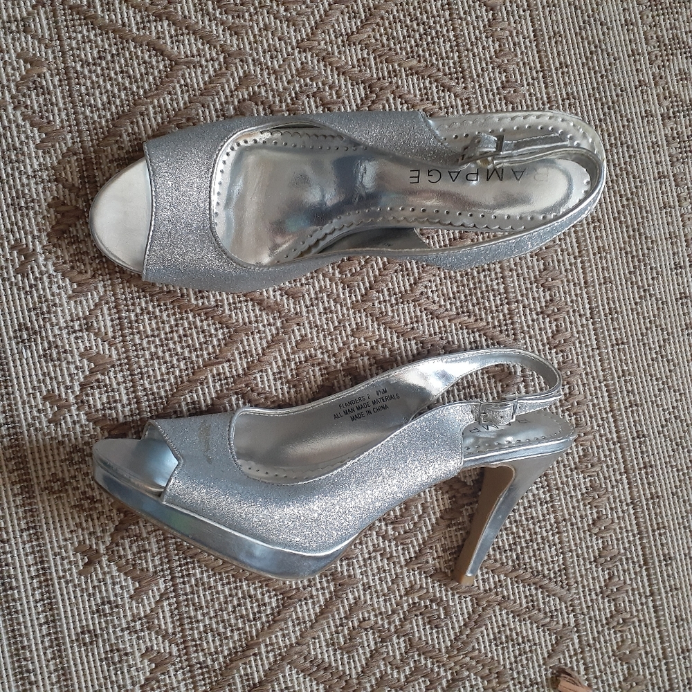 Rampage Silver Glitter Peeptoe Slingback Heels 8.5 - Picture 2 of 10